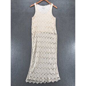 White Crow Top Women Medium White Lace Long Side Slit Duster Tank Sheer Festival